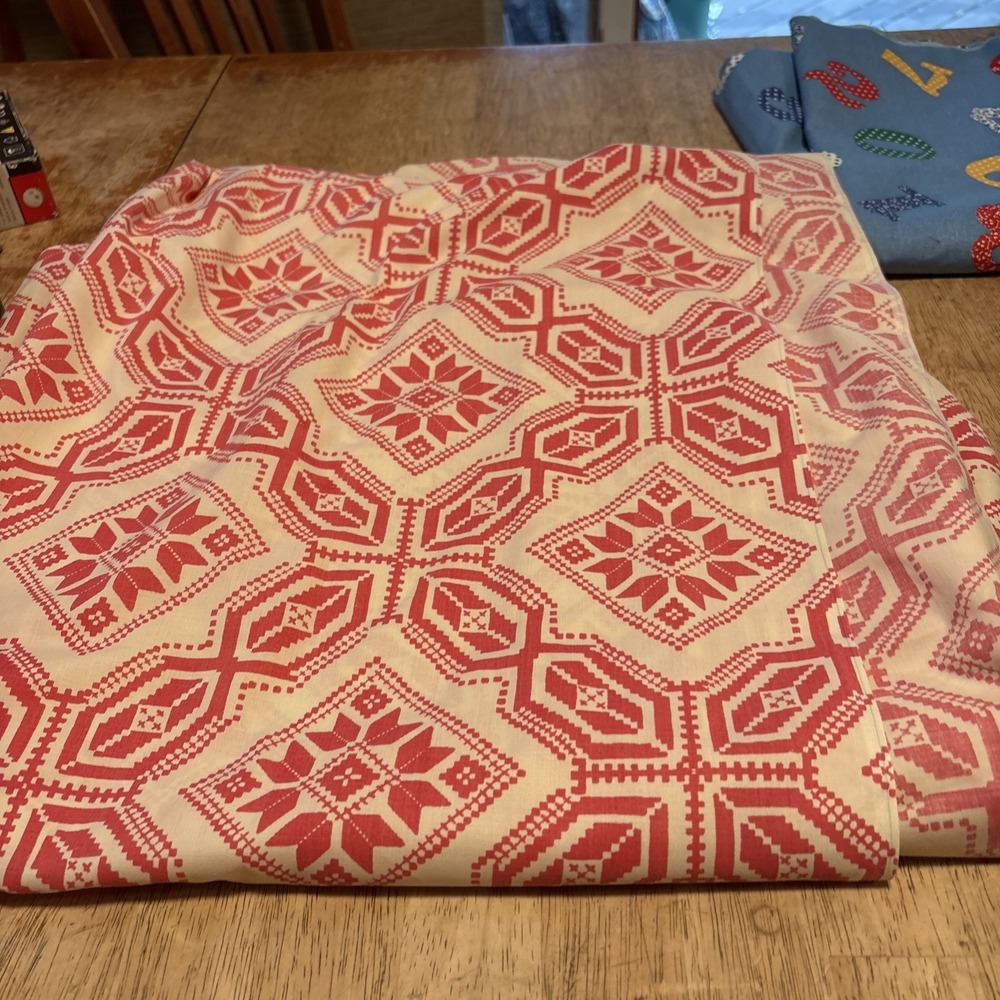 Vintage Damask Fabric Red Ivory 2 Yards Quilting Sewing Craft Material